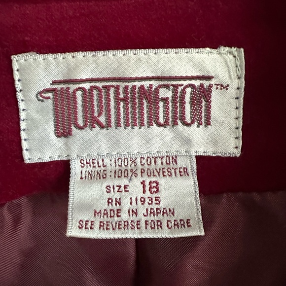 Vintage Worthington Red Velvet Blazer 18 | Made in Japan Cotton Velvet Jacket - Picture 3 of 6